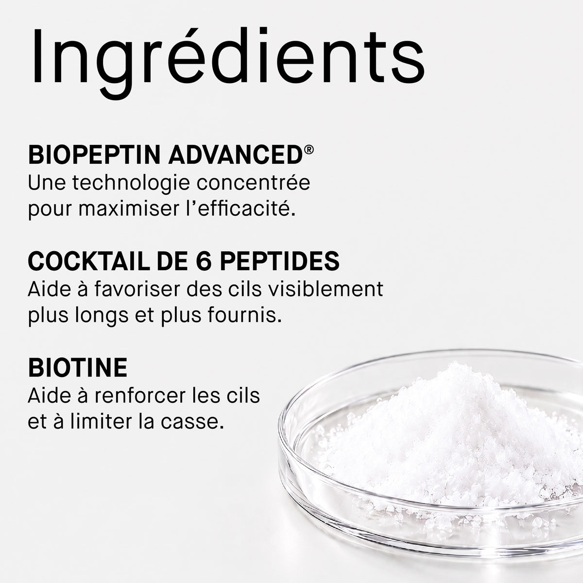 Ingrédients — BIOPEPTIN ADVANCED, peptides, biotine